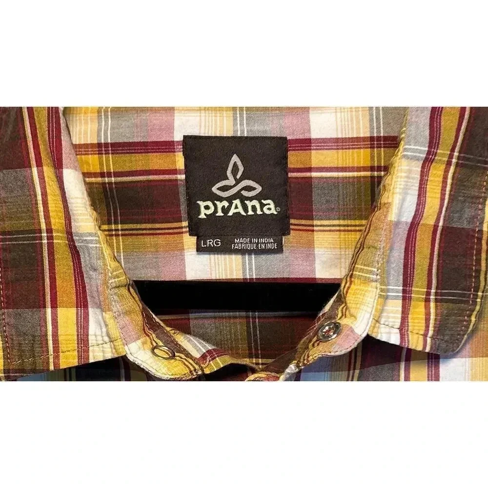 Prana Men’s Plaid Pearl Snap Button Down Short Sleeve Shirt Multicolor Size L